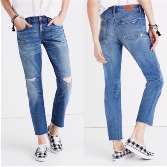 Madewell Denim - Madewell The Slim Boyjean Dark Wash Distressed 31